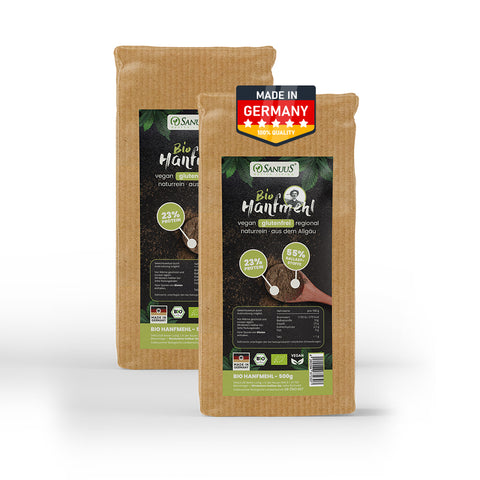 SANUUS Allgäu Bio HanfMEHL (23% Eiweiß) extra fein gemahlen für Mensch & Tier mit 55% Ballaststoff