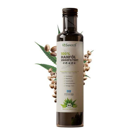 SANUUS Allgäu Bio Hanföl 100% kaltgepresst 500ml Hanfsamenöl ungefiltert & naturbelassen