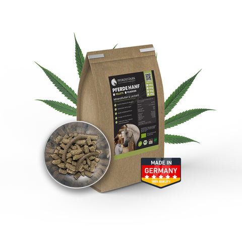 PFERDESTARK Bio Hanfpellets für Pferde Pferdefutter getreidefrei Mineralfutter 3kg Beutel Hanfkuchen