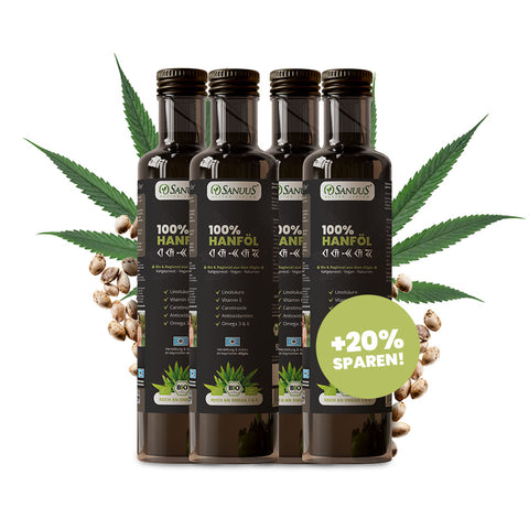 SANUUS Allgäu Bio Hanföl kaltgepresst 4x500ml für Mensch & Tier - High Omega-3-6-9