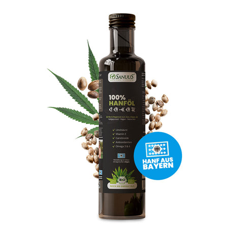 SANUUS Allgäu Bio Hanföl kaltgepresst 500ml +Omega-3 - Rein aus ungeschälten Hanfsamen aus Deutschland