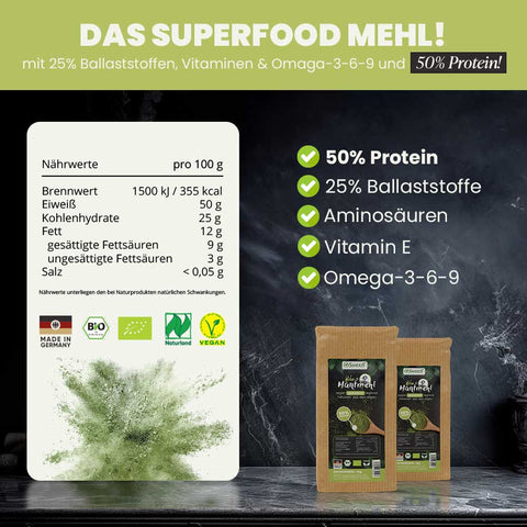 SANUUS Allgäu Bio HanfPROTEIN (50% Eiweiß) 2x1kg - pflanzliches Proteinpulver glutenfrei superfrein gemahlen