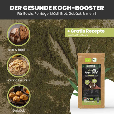 SANUUS Bio Hanfmehl glutenfreies Hanfsamen Mehl mit 55% Ballaststoffe & 23% veganem Eiweiß
