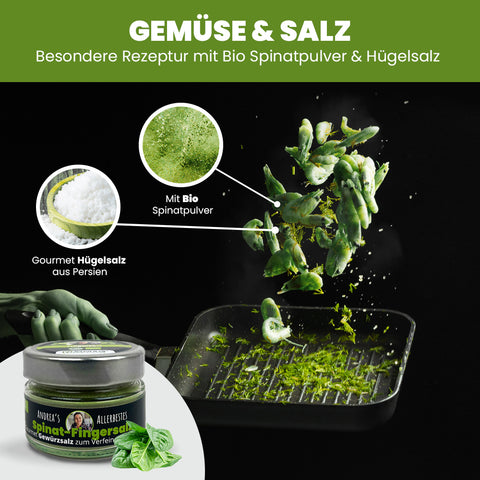 SANUUS Spinat Gewürzsalz Kräutersalz mit Meersalz & Kräutern – Würzmischung für Pasta, Gemüse, Salate & Smoothies