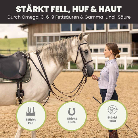 PFERDESTARK Bio Hanfpellets als FLOCKEN Pferdefutter getreidefrei AUCH für Senioren Pferde
