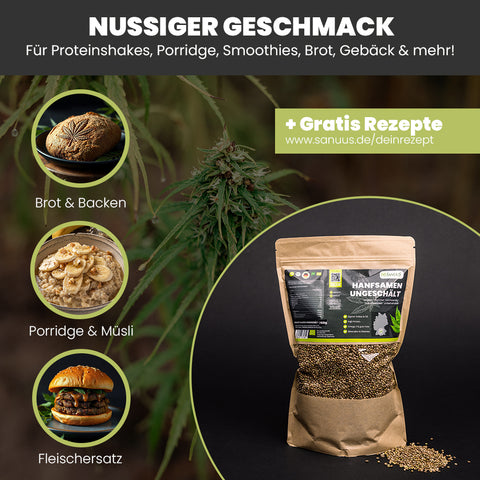 SANUUS Bio Hanf Set (Bio Hanfsamen geschält & ungeschält + Hanföl)